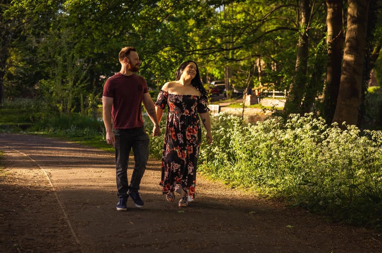 Couple walking together during a relaxed Norfolk wedding day